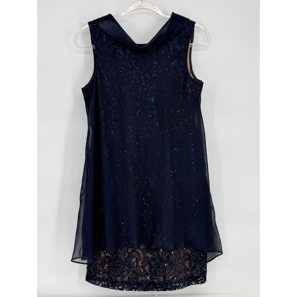 SL Fashions New York Black Sequin Lace Overlay Sleeveless Party Dress